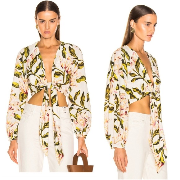 MARA HOFFMAN Gianna Tie Front Cropped Long Sleeve Floral Print Blouse Top Medium - Picture 4 of 8